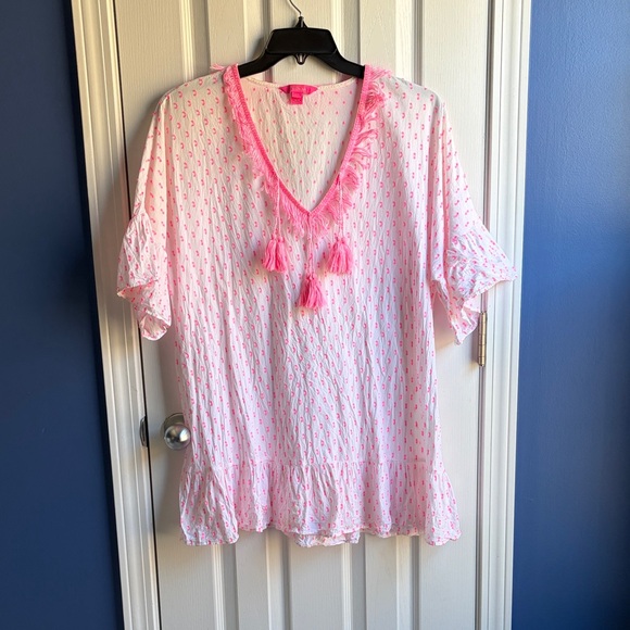 Lilly Pulitzer Kipper Cover-Up Tunic Dress L/XL Tangelo Neon Clip Beach Boho - Picture 3 of 13